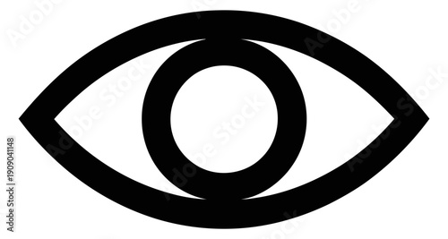 A stylized black and white illustration of a human eye symbol