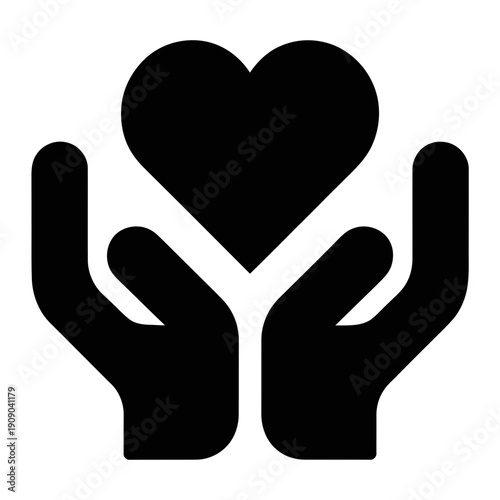 A pair of hands holding a heart symbol on a white background