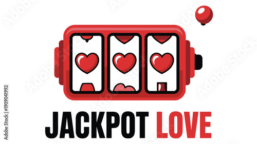 A graphic illustration of a slot machine with hearts and the words Jackpot Love