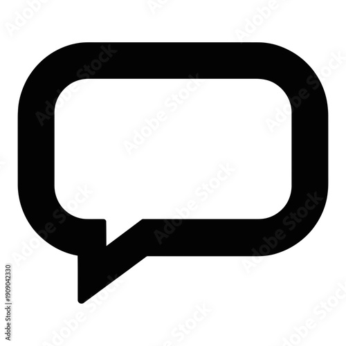 A black speech bubble icon on a white background for communication