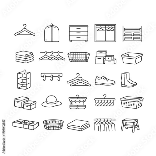 Wardrobe essentials: organizers, hangers, storage bins, shoe racks, clothing accessories.