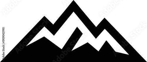 A stylized black silhouette of a mountain range on a white background
