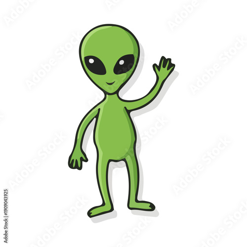 Cute Cartoon Alien Waving Hello