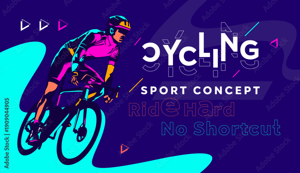 Fototapeta premium Professional cycling in action during an intense competition with motivational text. Ideal for marathon event promotion, athletic club branding, and fitness endurance marketing. National Sports Day