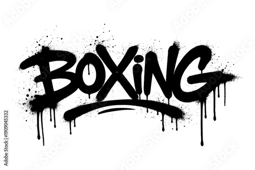 Graffiti style boxing word art with dripping paint and urban street vibes