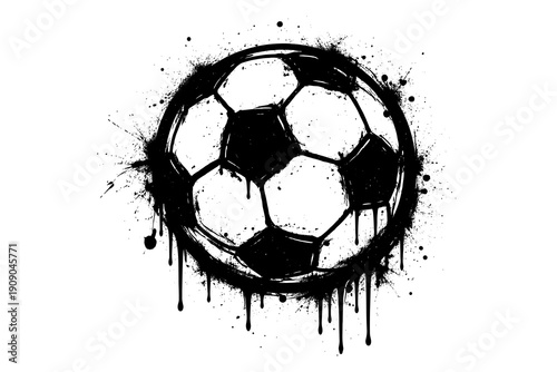 Grunge style dripping soccer ball art for dynamic sports design