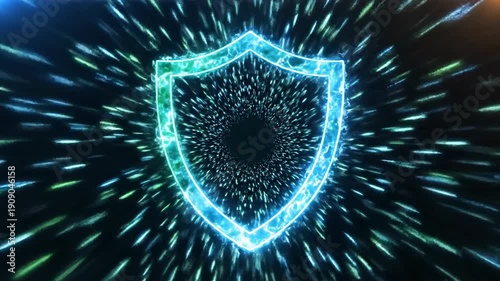 Cyber security shield symbol with digital tunnel abstract background