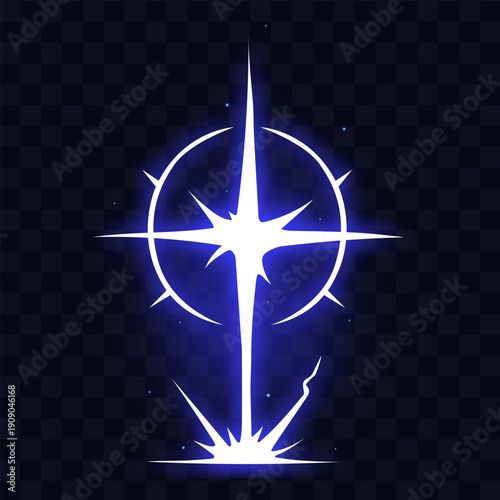 Manga thunder effect creates comic power background where energy manga ray forms circular flash. Manga thunder bolt builds radial cross strike with glowing burst and sharp electric star.