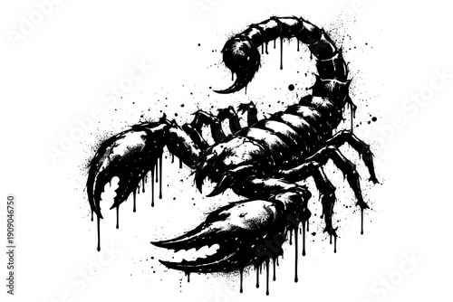 Dynamic ink splatter scorpion art with fierce design elements