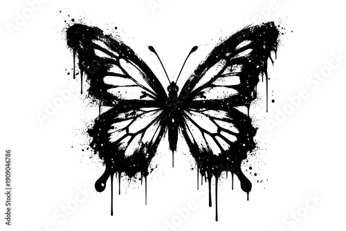 Abstract ink splatter butterfly with grunge effects and dripping paint design