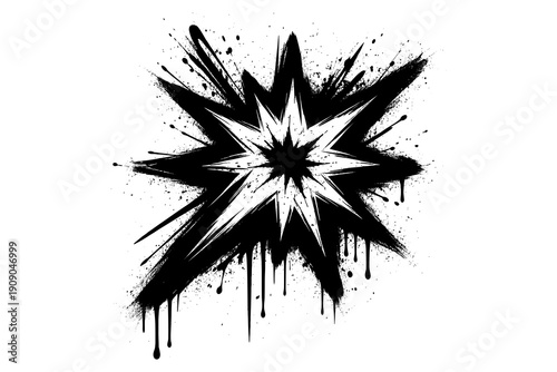 Dynamic ink splatter starburst with grunge dripping effect