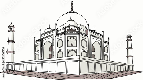 Stunning illustration of an iconic white marble mausoleum, a symbol of historical grandeur and intricate architectural beauty, standing majestically