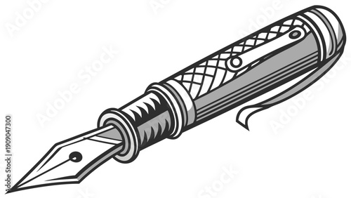 Vintage fountain pen illustration with a classic design, perfect for writing, calligraphy, and artistic endeavors