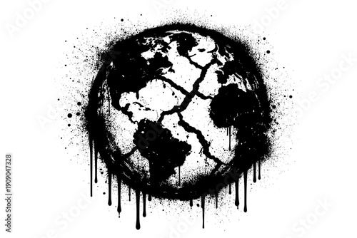 Cracked earth dripping ink design symbolizing environmental crisis and global warming