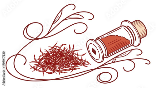 Delicate Saffron Threads and a Small Jar A Culinary Spice Illustration