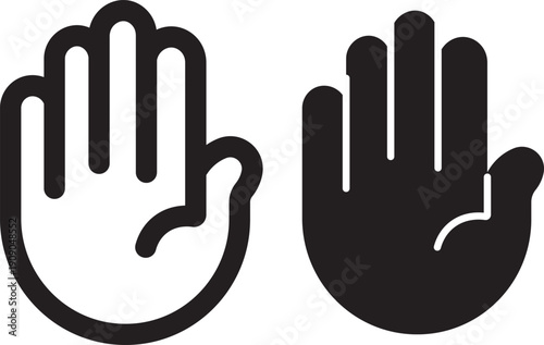 Raised hand icon symbolizing stop or interaction. Stop hand icon. Raised hand icon for templates, web design and infographics. EPS10
