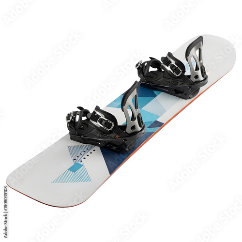 Modern Snowboard with Bindings Isolated on White Background