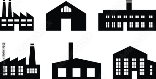  factory buildings and industrial structures against white high-quality professional detailed modern elegant