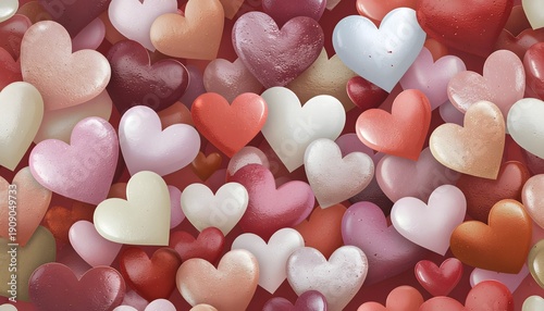 Romantic Pink and Red Heart Shapes Seamless Background Texture