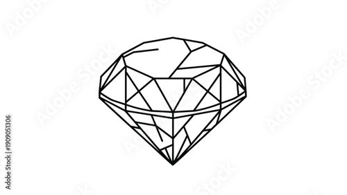 Geometric line drawing illustrates the top-down view of a multifaceted diamond or precious gemstone with sharp edges.
