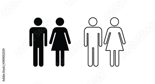Pictogram set showing male and female gender icons in solid and outline styles