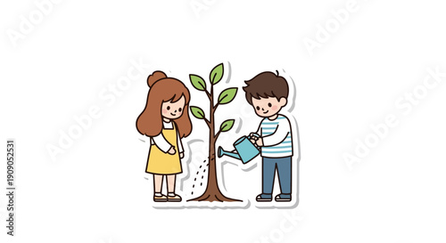 Couple planting a tree together, symbolizing growth and shared responsibility for nature