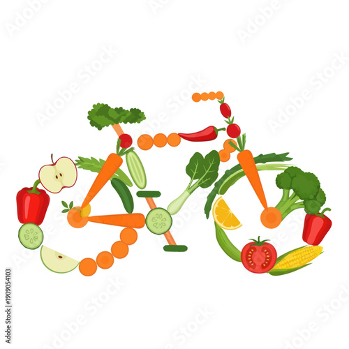 Bicycle Made from Fresh Fruits and Vegetables.