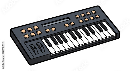 A simple flat illustration of a synthesizer keyboard, vector artwork