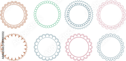 Eight decorative floral wreath frames seamless border vector illustration flat design.Collection of intricately designed decorative wreaths with floral and circular patterns