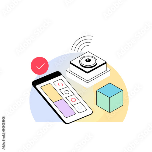 Illustration of phone device and sensor box on transparent background