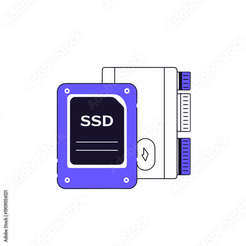 Illustration of a solid state drive device on transparent background