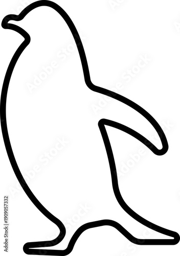 Penguin Line Style Vector Black Icon, Antarctic Bird Silhouette Symbol and Wildlife Outline Graphic Group Featuring Penguin, Seabird and Flightless Bird