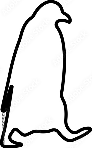 Penguin Line Style Vector Black Icon, Antarctic Bird Silhouette Symbol and Wildlife Outline Graphic Group Featuring Penguin, Seabird and Flightless Bird