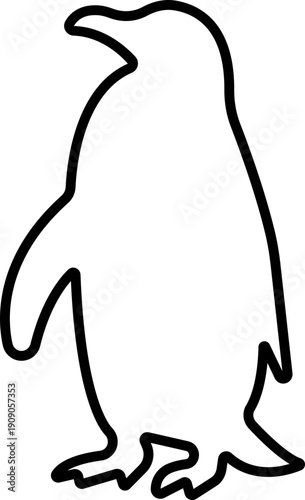 Penguin Line Style Vector Black Icon, Antarctic Bird Silhouette Symbol and Wildlife Outline Graphic Group Featuring Penguin, Seabird and Flightless Bird