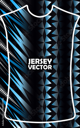 Dynamic Blue and Black Geometric Sports Jersey Apparel Design, Sport Fashion Abstract Geometric Composition, biker, footballer, cricketer, soccer, volleyballer, jumper, tennis, dress design template.