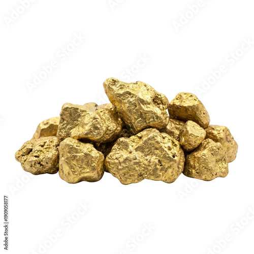 Konstfotografi Pile of raw gold nuggets on transparent background