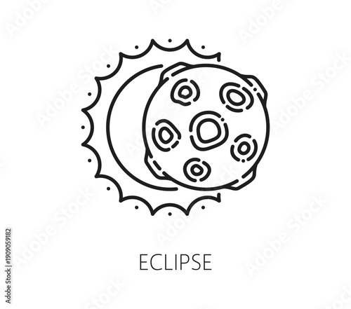 Space solar eclipse and galaxy outerspace thin line icon. Space flight thin line vector sign, cosmos travel outline pictogram. Galaxy outerspace research or discovery lineart symbol or icon