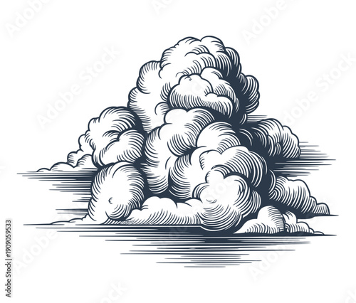 A black and white illustration of a large cloud formation