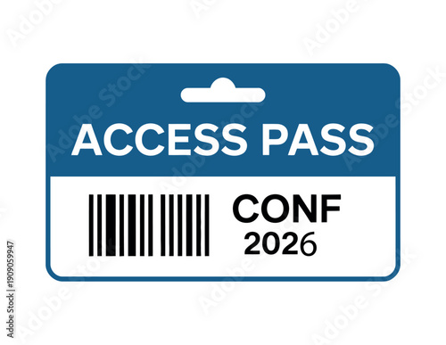 A blue and white access pass with a barcode and text