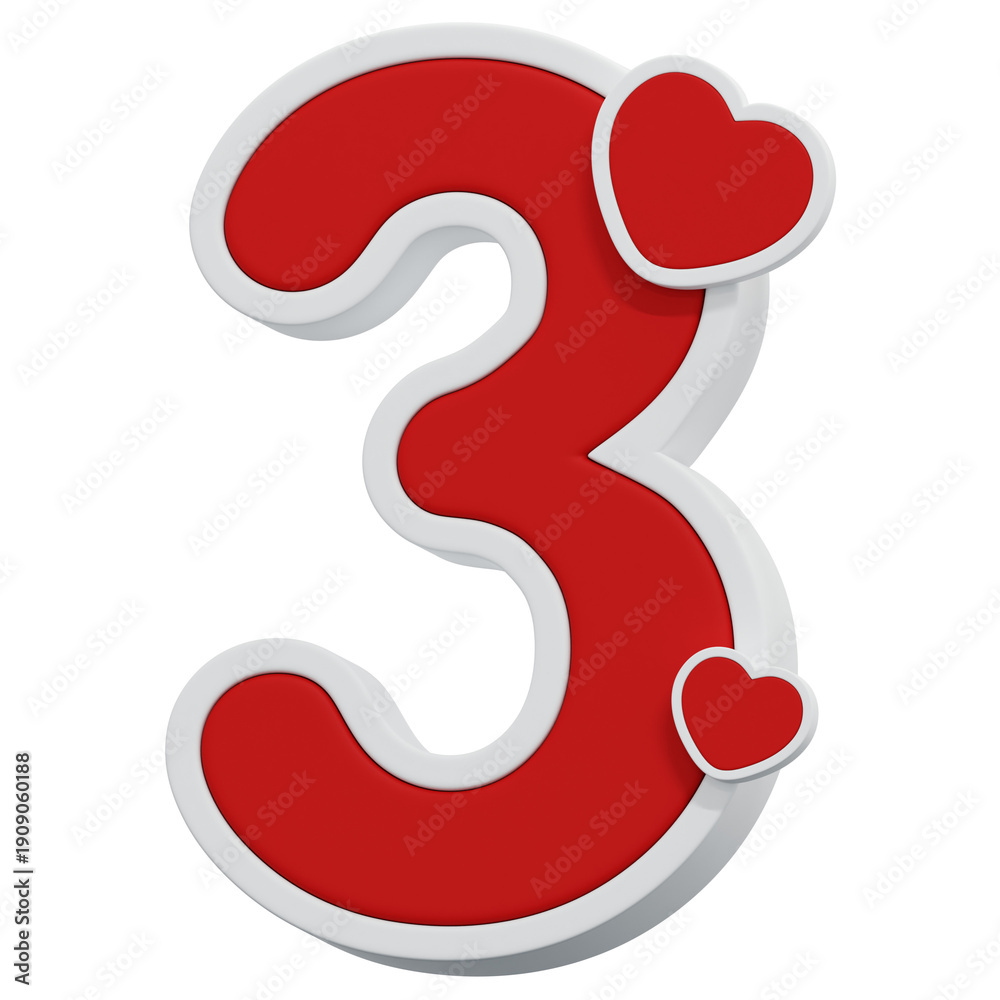 Fototapeta premium 3D Valentine Number 3