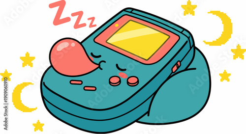 The retro handheld game console is in sleep mode