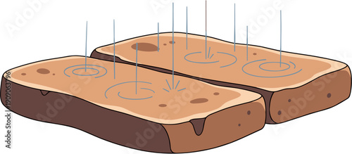 Two slices of toasted bread are depicted with subtle circular ripples and falling lines, suggesting a gentle interaction or process.