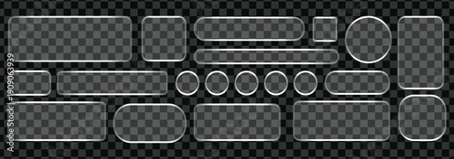 3D Liquid glass smartphone interface isolated. UI UX light frame rounded square and circle elements with a glow stroke. Collection design widget for smartphone and web app