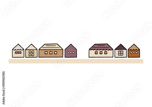 Line art residential area set　シンプル線画の街並みイラストセット