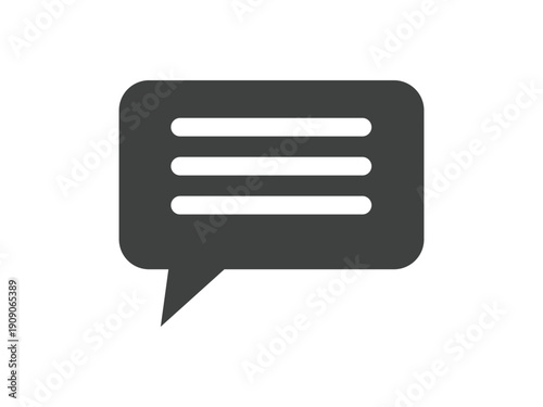 Minimalist dark gray chat bubble icon with three horizontal lines, symbolizing communication.