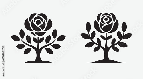 Vintage stylized black rose tree graphic illustrations