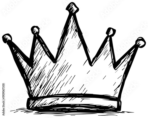 Hand drawn sketch of a crown icon in black and white royalty symbol simple illustration