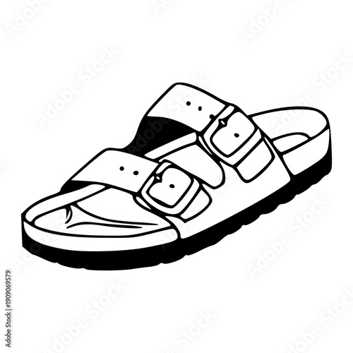 minimalist slide sandals illustration with double buckle detail