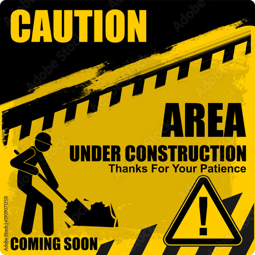 Caution, Area Under Construction, board vector