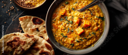 Hearty Lentil and Sweet Potato Stew with Naan Bread